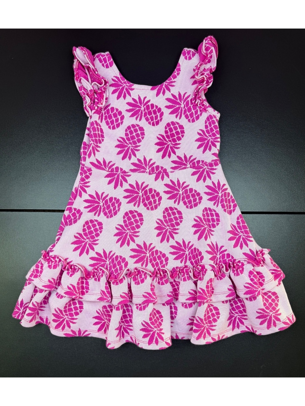 Janie and Jack Girls 5 Pink Pineapple Ruffle Dress Jacquard Tropical Summer